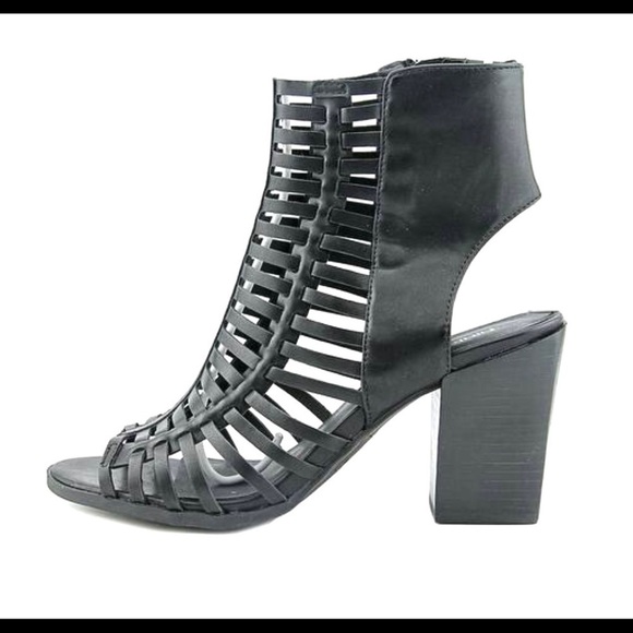 NINE WEST HangTuff open toe trap shoes gladiator women’s size 5M black leather. - Picture 2 of 8